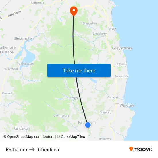 Rathdrum to Tibradden map