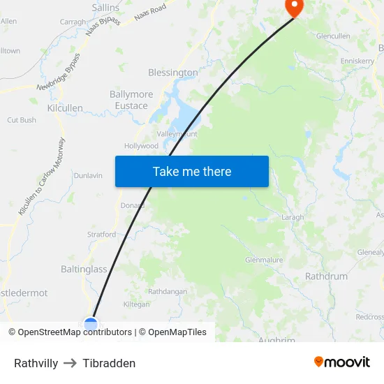 Rathvilly to Tibradden map