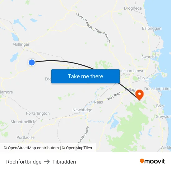 Rochfortbridge to Tibradden map