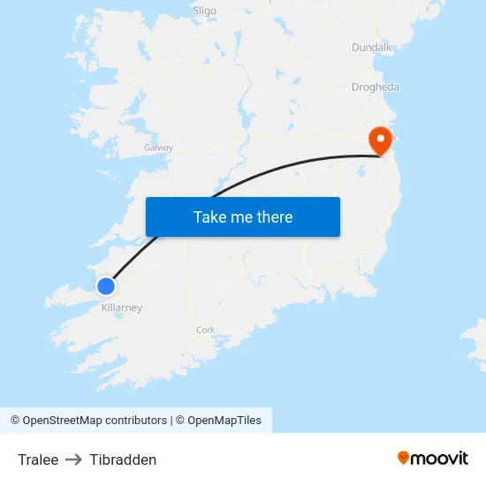 Tralee to Tibradden map