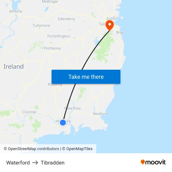 Waterford to Tibradden map