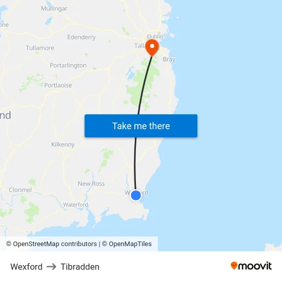 Wexford to Tibradden map