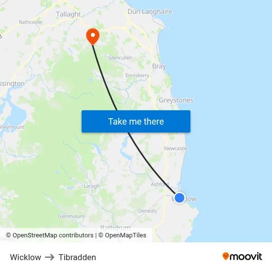 Wicklow to Tibradden map
