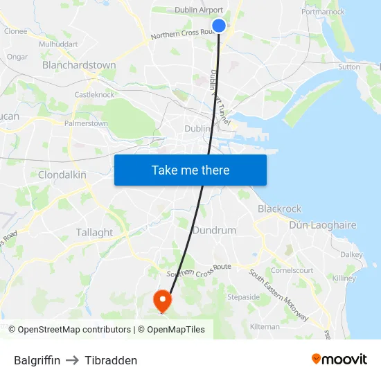 Balgriffin to Tibradden map