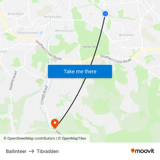 Ballinteer to Tibradden map