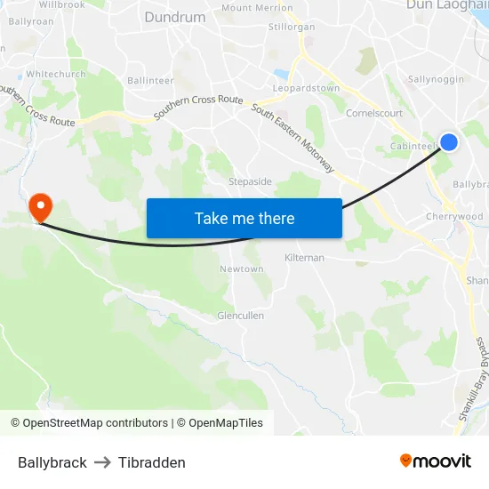 Ballybrack to Tibradden map