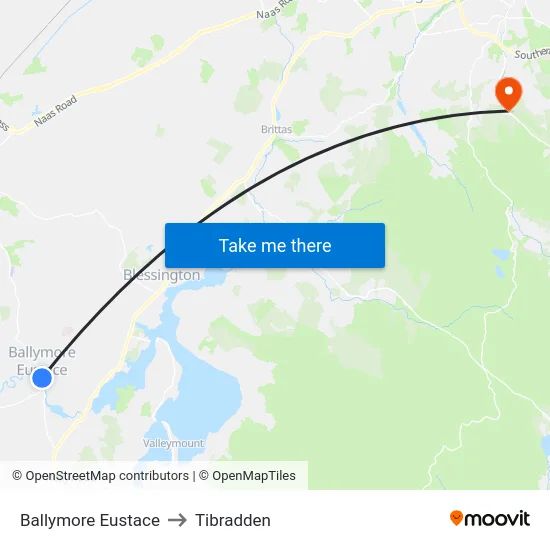 Ballymore Eustace to Tibradden map