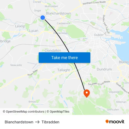 Blanchardstown to Tibradden map