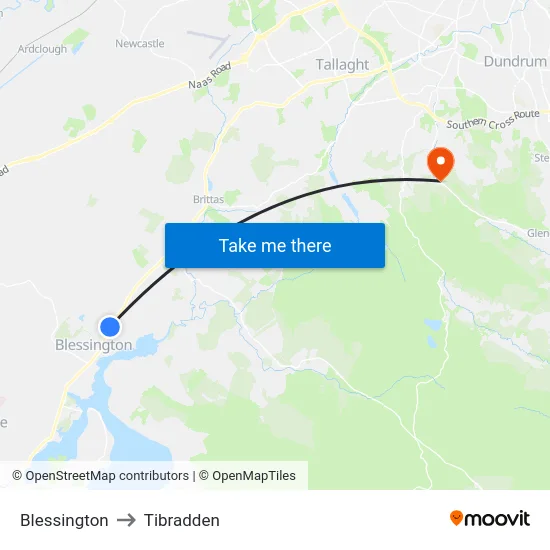 Blessington to Tibradden map