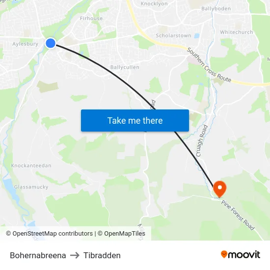 Bohernabreena to Tibradden map