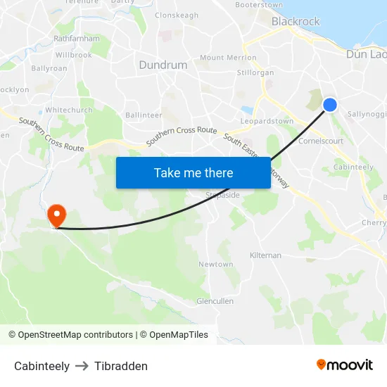 Cabinteely to Tibradden map