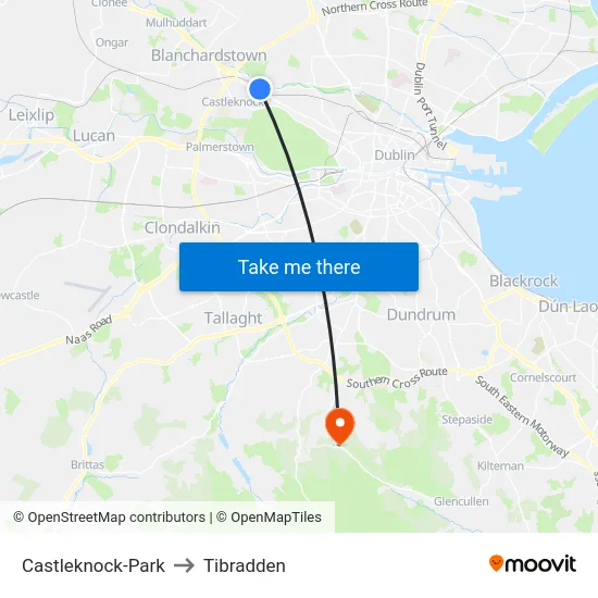 Castleknock-Park to Tibradden map