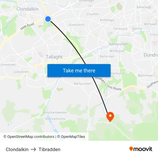 Clondalkin to Tibradden map