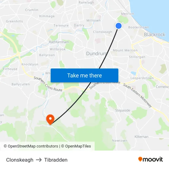 Clonskeagh to Tibradden map