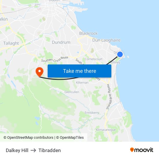 Dalkey Hill to Tibradden map