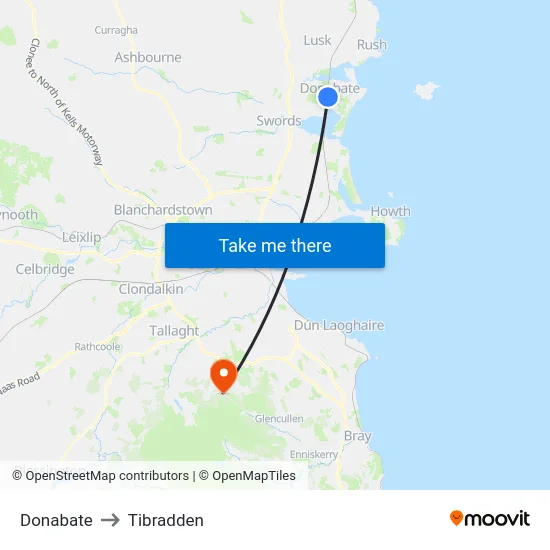 Donabate to Tibradden map