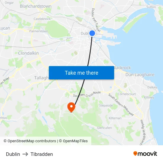 Dublin to Tibradden map