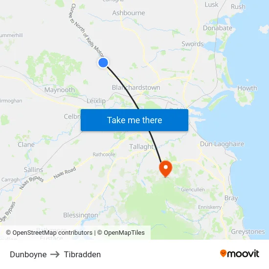 Dunboyne to Tibradden map