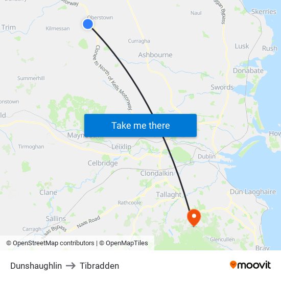 Dunshaughlin to Tibradden map