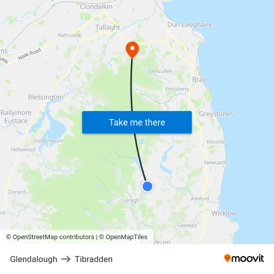 Glendalough to Tibradden map