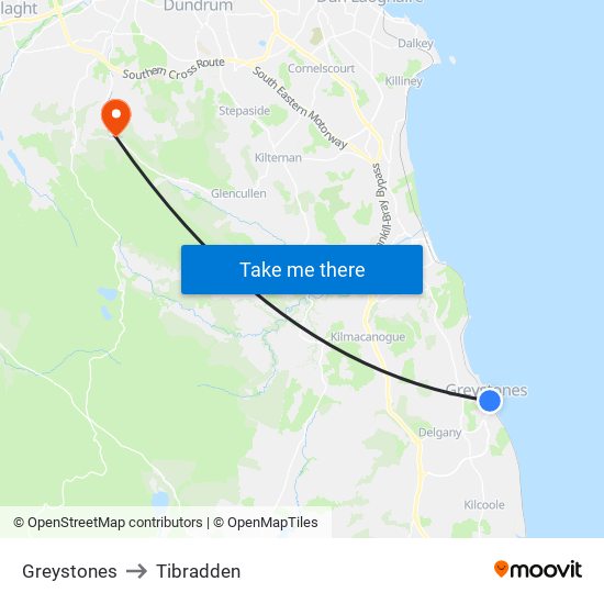 Greystones to Tibradden map