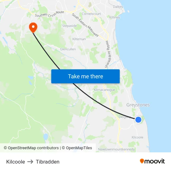 Kilcoole to Tibradden map