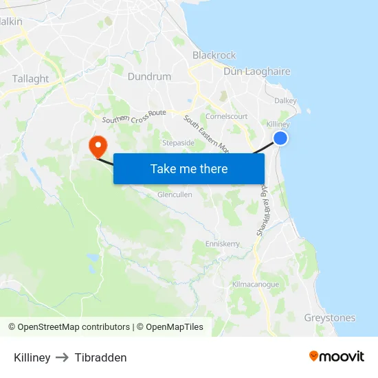Killiney to Tibradden map