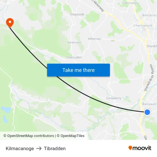 Kilmacanoge to Tibradden map