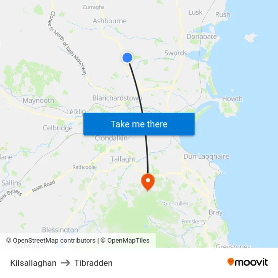 Kilsallaghan to Tibradden map