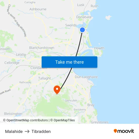 Malahide to Tibradden map
