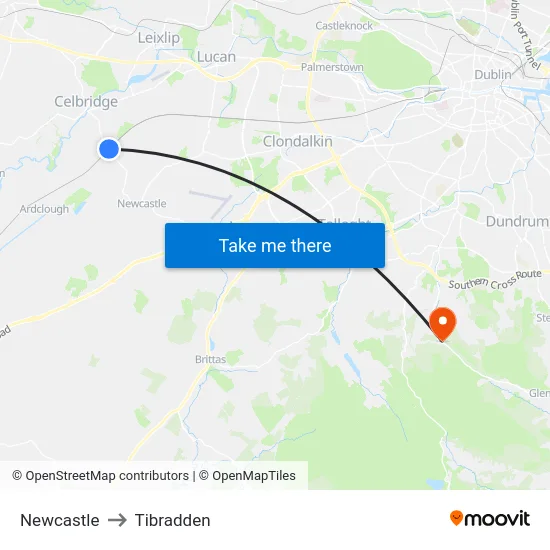 Newcastle to Tibradden map