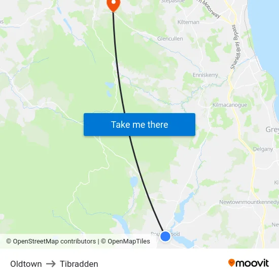 Oldtown to Tibradden map