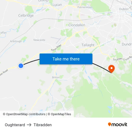 Oughterard to Tibradden map