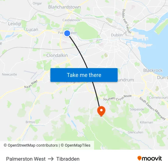 Palmerston West to Tibradden map