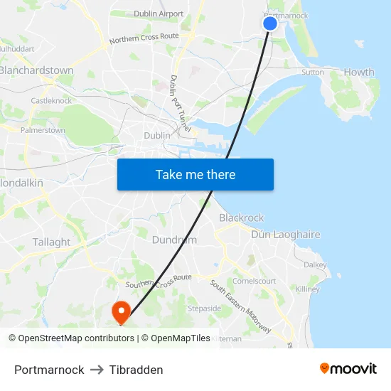 Portmarnock to Tibradden map