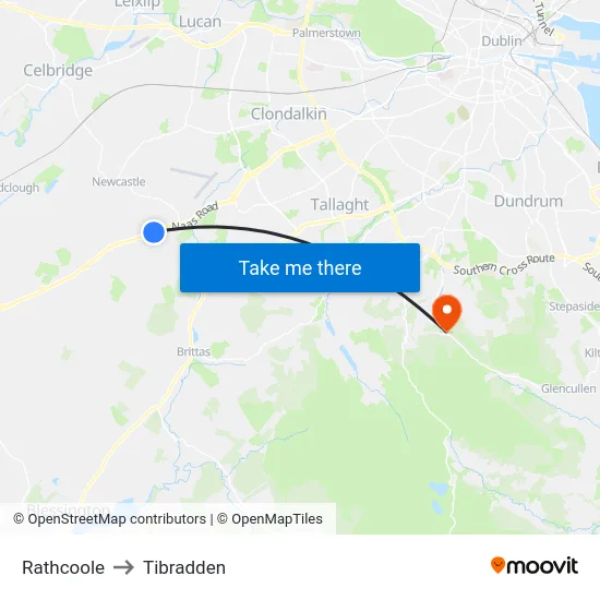 Rathcoole to Tibradden map