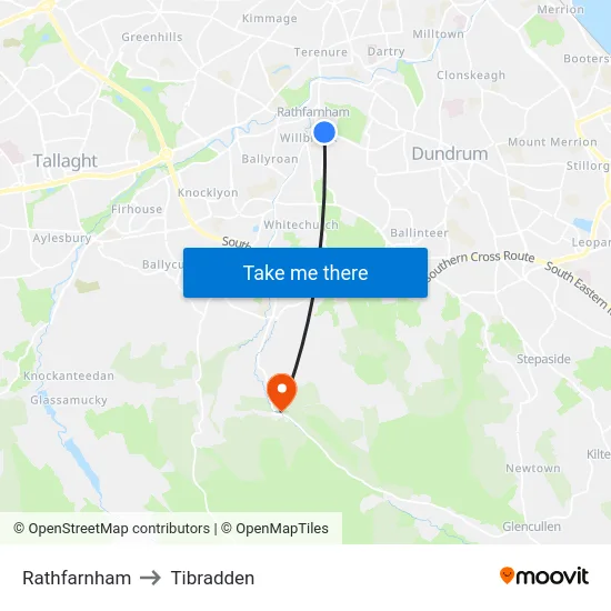 Rathfarnham to Tibradden map