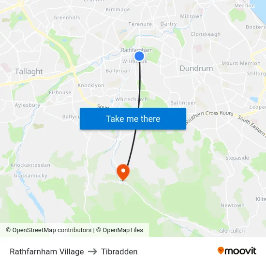 Rathfarnham Village to Tibradden map