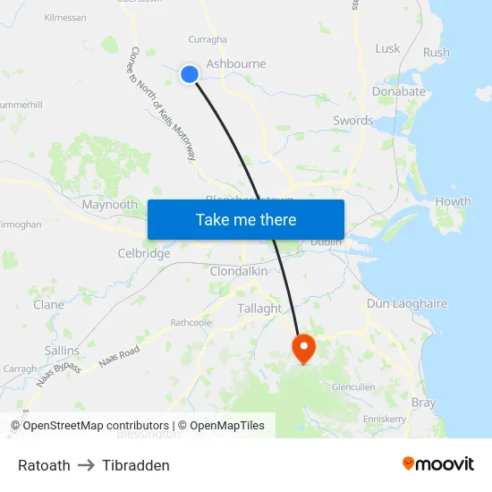 Ratoath to Tibradden map
