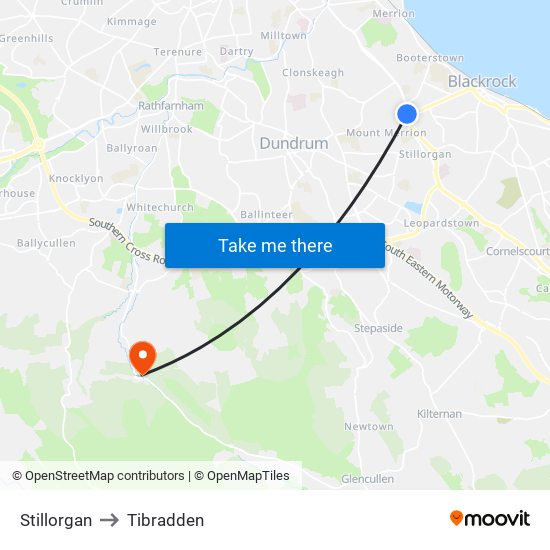 Stillorgan to Tibradden map