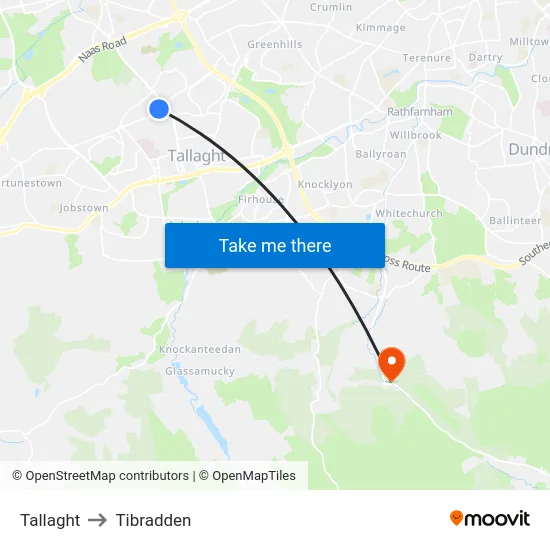 Tallaght to Tibradden map
