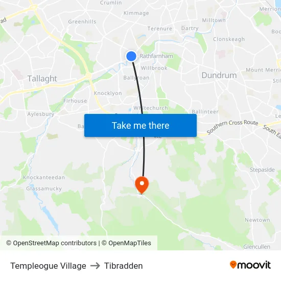 Templeogue Village to Tibradden map