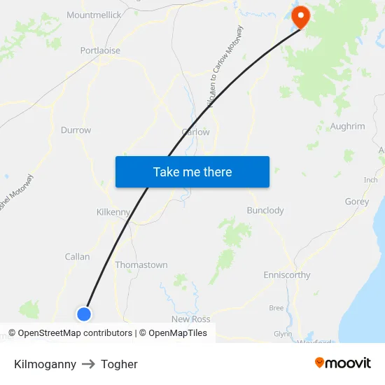 Kilmoganny to Togher map