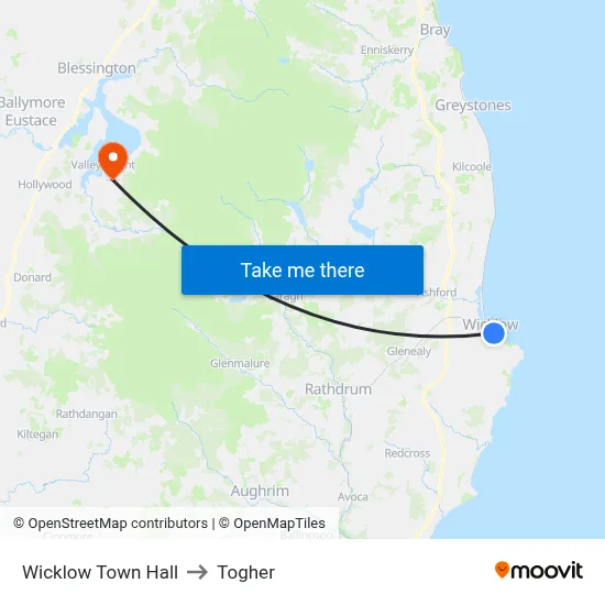 Wicklow Town Hall to Togher map