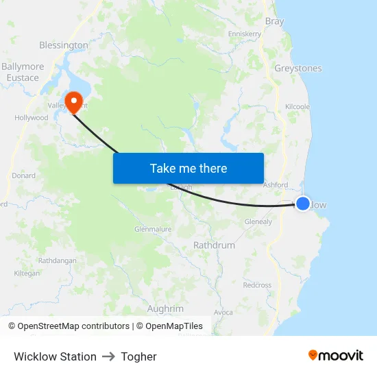 Wicklow Station to Togher map