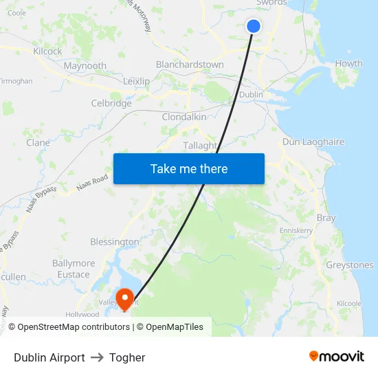 Dublin Airport to Togher map