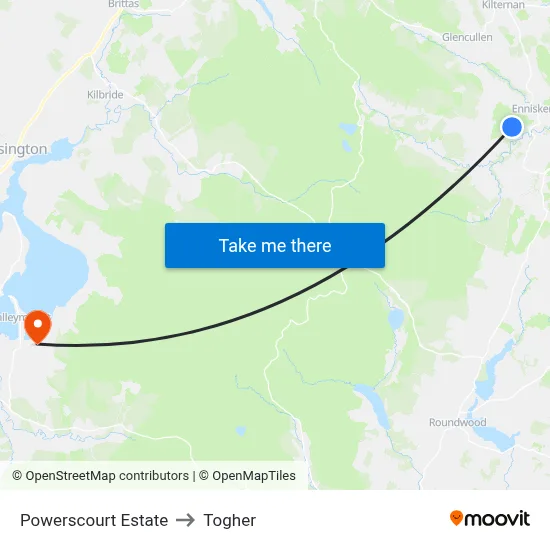 Powerscourt Estate to Togher map