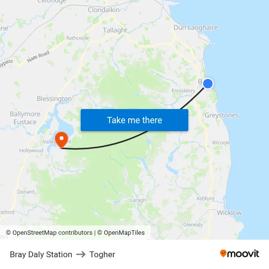Bray Daly Station to Togher map