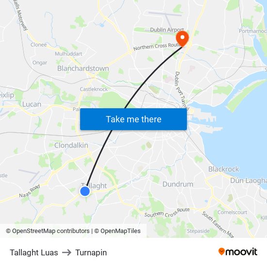 Tallaght Luas to Turnapin map