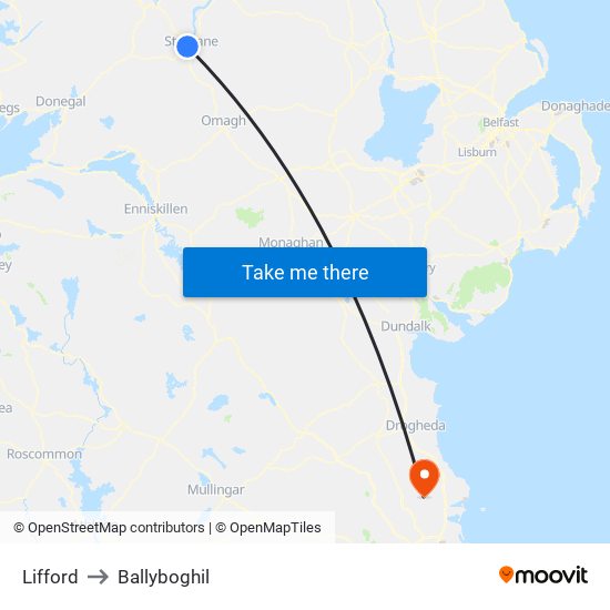 Lifford to Ballyboghil map